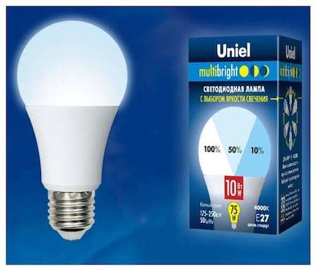 Лампа светодиодная LED-A60-10W/NW/E27/FR/MB грушевидная PLM11WH форма "А" мат. Multibright бел. 4000К 100-50-10 упак. картон Uniel UL-00002372
