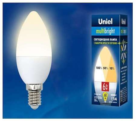 Фото Лампа светодиодная с трехступенчатым диммером 100-50-10 LED 10вт 175-250В форма А 850Лм Е27 3000К Uniel Multibrigh