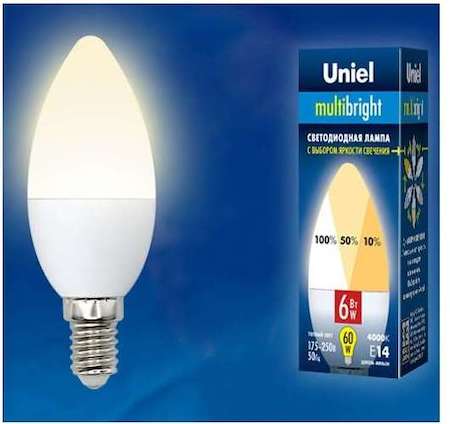 Лампа светодиодная LED-C37-6W/WW/E14/FR/MB PLM11WH форма "свеча" мат. Multibright свет теплый бел. 3000К 100-50-10 упак. картон Uniel UL-00002373