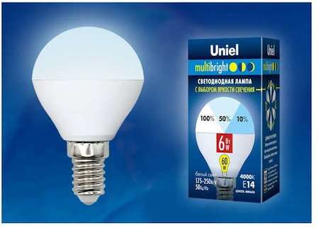 Лампа светодиодная LED-G45-6W/NW/E14/FR/MB PLM11WH форма "шар" мат. Multibright бел. 4000К 100-50-10 упак. картон Uniel UL-00002376