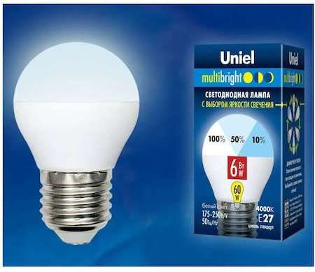 Лампа светодиодная LED-G45-6W/NW/E27/FR/MB PLM11WH форма "шар" мат. Multibright бел. 4000К 100-50-10 упак. картон Uniel UL-00002378