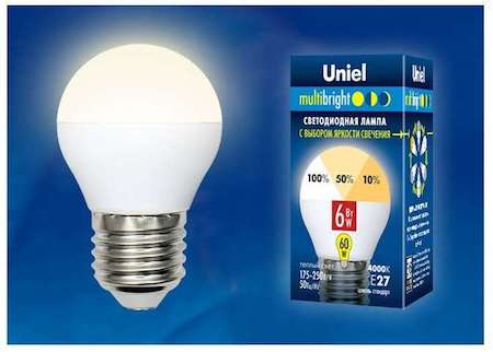 Лампа светодиодная LED-G45-6W/WW/E27/FR/MB PLM11WH форма "шар" мат. Multibright свет теплый бел. 3000К 100-50-10 упак. картон Uniel UL-00002377