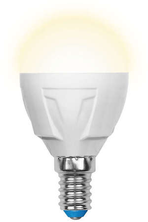 Лампа светодиодная LED-G45 7W/WW/E14/FR PLP01WH форма "шар" мат. серия "ЯРКАЯ" свет теплый бел. 3000К упак. картон Uniel UL-00002419