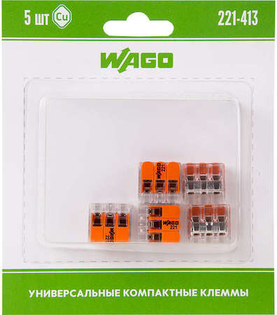 Wago Клемма универс. компактная 3хпр. 221-413 (уп.5шт) WAGO 07-5163-05