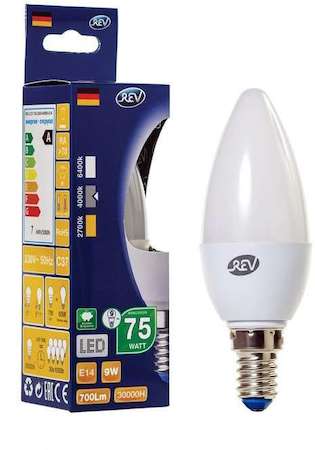 Лампа светодиодная С37 E14 9Вт 700лм 4000К холодный свет свеча REV 32411 9