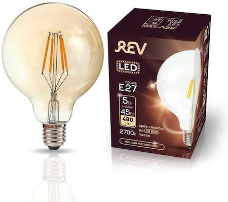 Лампа светодиодная G95 E27 5Вт 480лм 2700К PREMIUM (FILAMENT) филамент теплый свет шар REV 32433 1