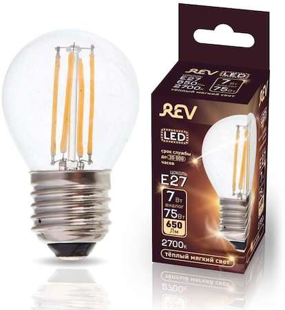 Лампа светодиодная G45 E27 7Вт 650лм 2700К PREMIUM (FILAMENT) филамент теплый свет шар REV 32443 0