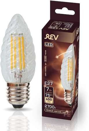 Лампа светодиодная TC37 E27 7Вт 650лм 2700К PREMIUM (FILAMENT) филамент теплый свет свеча витая REV 32427 0