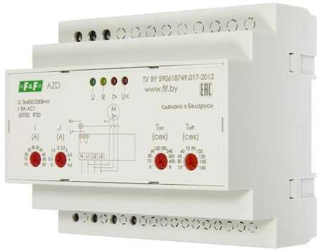 Евроавтоматика F&F Реле защиты двигателя многофункциональное AZD-02 (защита 3-х фазных двигателей мощностью до 2.2кВт; и для работы с внешними ТТ; 6 модулей; монтаж на DIN-рейке) F&F EA05.004.005