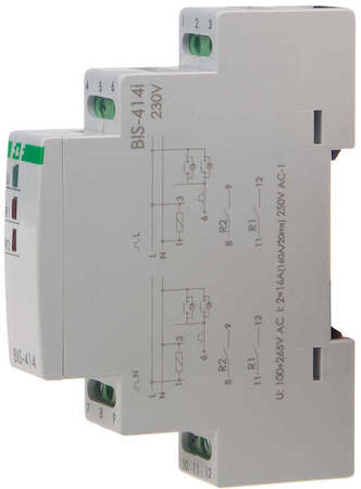 Евроавтоматика F&F Реле импульсное BIS-414i (установка на DIN-рейку; управление двумя нагрузками; для нагрузки с больш. пусков. током (160А/20мс)) F&F EA01.005.020