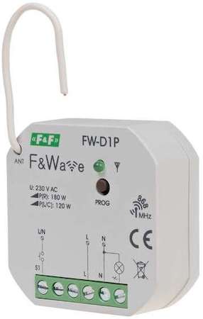 Евроавтоматика F&F Система модульная FW-D1P (диммер одноканал.; для всех типов ламп; soft start; локал. и удален. управление; до 8 радио передатчиков; установка в монтаж. коробку d60мм) F&F EA14.002.002