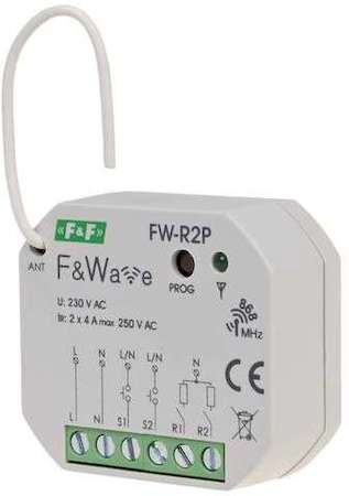 Евроавтоматика F&F Система модульная FW-R2P (реле двухканал.бистабил.; локал. и удален. управление; 2 независимых канала; до 8 радио передатчиков; установка в монтаж. коробку d60мм) F&F EA14.002.008
