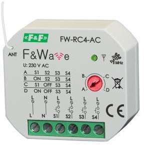 Евроавтоматика F&F Система модульная FW-RC4AC (передатчик 4-х клавишный дистанц. управления; питание от сети; установка в монтаж. коробку d60мм) F&F EA14.002.016