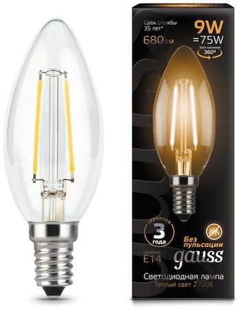 Gauss Лампа светодиодная Filament Свеча E14 9Вт 2700К GAUSS 103801109