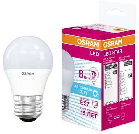 Osram Лампа светодиодная LED STAR CLASSIC P 75 8W/840 8Вт шар 4000К нейтр. бел. E27 806лм 220-240В матов. пласт. OSRAM 4058075210899