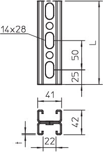 OBO Bettermann Рейка профильная 6000х42х41MS 21 D L6M 2V2A (дл.6м) OBO 1122954