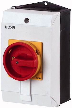Выключатель в корпусе 3P+N 25А запираемый P1-25/I2/SVB/N красно-жел. ручка EATON 207298