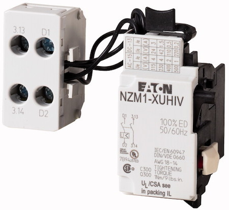 Расцепитель минимального напряжения 24В AC + 2НО доп. контакта NZM1-XUHIV24AC EATON 259531