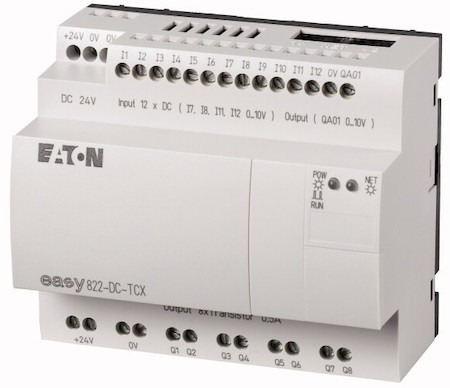 Реле программируемое 24В DC 12 DI 8DO транз. 1 AO часы реального времени EASY822-DC-TCX EATON 256276