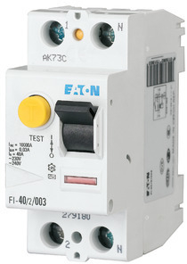Выключатель дифференциального тока (УЗО) 2п 25А 100мА тип AC 10кА FI-25/2/01 EATON 279178