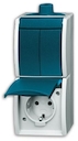 Блок из 2-клавишного выключателя и розетки SCHUKO для открытого монтажа, IP44, серия ocean, цвет серый/сине-зелёный