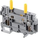 grey Screw Clamp Terminal Blocks D6/8.ST1.RS equipped with 2 test socket screws DIA. 4 mm / .16". Block equipped with pressure spring under the clamp for bare cable or equipped with bent ferrules.