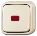 Выключатель 1-клавишный, 2-полюсный, контрольный с красной линзой, лампой, для открытого монтажа, серия Busch-Duro 2000 AP, цвет слоновая кость