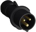 Black Plug, earthing sleeve position 6h,  rated current 16A, IP44 splashproof, 3-poles+neutral+earth, 50 - 60 Hertz, color code red