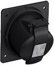 Black Socket-outlet, panel mounting, earthing sleeve position 6h, rated current 32A, IP44 splashproof, minimized flange, angled, 2-poles+earth, frequency 50-60 Hz, color code Blue