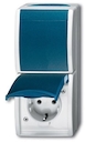 Блок из 1-клавишного переключателя и розетки SCHUKO для открытого монтажа, IP44, серия ocean, цвет серый/сине-зелёный