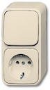 Блок из 1-клавишного переключателя и розетки SCHUKO для открытого монтажа, серия Busch-Duro 2000 AP, цвет слоновая кость