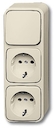Блок из 1-клавишного переключателя и 2-х розеток SCHUKO для открытого монтажа, серия Busch-Duro 2000 AP, цвет слоновая кость