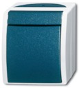 Переключатель 1-клавишный, проходной, IP44, для открытого монтажа, серия ocean, цвет серый/сине-зелёный