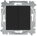 Выключатель кнопочный двухклавишный ABB Levit антрацит / дымчатый чёрный