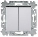 Выключатель кнопочный двухклавишный ABB Levit серебро / дымчатый чёрный
