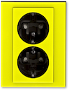 Розетка двойная ABB Levit с заземлением со шторками 16А жёлтый / дымчатый чёрный