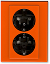 Розетка двойная ABB Levit с заземлением со шторками 16А оранжевый / дымчатый чёрный