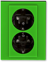 Розетка двойная ABB Levit с заземлением со шторками 16А зелёный / дымчатый чёрный