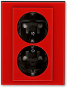 Розетка двойная ABB Levit с заземлением со шторками 16А красный / дымчатый чёрный