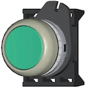 Кнопка выпуклая с фиксации, зеленая - серия Хром