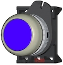 Кнопка плоская с фиксацией, синяя прозрачная  - серия Хром