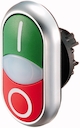 Сдвоенная кнопка с сигнальной лампой, без фиксации, цвет зеленый+красный с обозначением I O