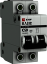 EKF mcb4729-2-50C Выключатель автоматический модульный 2п C 50А 4.5кА ВА 47-29 Basic
