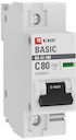 Автоматический выключатель 1P  80А (C) 10kA ВА 47-100 EKF Basic