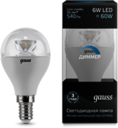 Лампа Gauss LED Globe-dim Crystal Clear E14 6W 4100K диммируемая 1/10/50