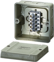 KF 9025 - Коробка ответвительная, стойкая к УФ, IP 66, размер 88х88х53, цвет серый, материал поликарбонат, преднамеченные выбиваемые отверстия на 7 вводов М20, 5-полюсный клеммник 1,5-2,5/4 мм2, кабельные ввода ASM заказываются отдельно.