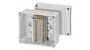RK 9064 - Коробка ответвительная , IP 55 (ESM) / IP 65 (AKM), размер 139х119х70, цвет серый, материал полистирол, преднамеченные выбиваемые отверстия на 10 вводов М25/32, наборная клемма из 14 клемм WDU 4, под кабель 1,5-4 мм2, кабельные ввода заказываютс