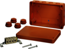 FK 7165 - Коробка ответвительная для пожароопасных зон, предел огнестойкости Е30 и Е90, IP 65, размер 242х168х85, цвет оранжевый, материал дуропласт, с 4-мя сальниками EDKF 40, герметичная зона 11-30мм, 5-пол. клемма из жаропрочной керамики 1,5-16 мм2
