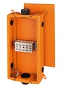 FK 6505 - Коробка ответвительная для пожароопасных зон, предел огнестойкости Е90, IP 65, размер 285х523х130, цвет оранжевый, материал нержавеющая сталь, с 2-мя установленными сальниками м63, герметичная зона 27-48 мм, и 4-мя заглушками М50, 5-пол. клемма