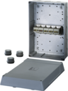 K 9502 - Коробка ответвительная, в комплекте с 3 сальниками ESM 40, размер 310х210х116, цвет серый, материал полистирол, преднамеченные выбиваемые отверстия на 16 вводов  M25/32/40/50,  герметичная зона 17-30мм,  5-полюсный клеммник 10-35 мм2, IP 55 (ESM)